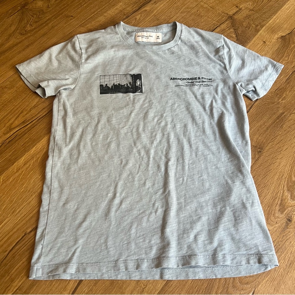 Abercrombie & Fitch Gray Crew Neck Tee with Black Skyline Graphic
